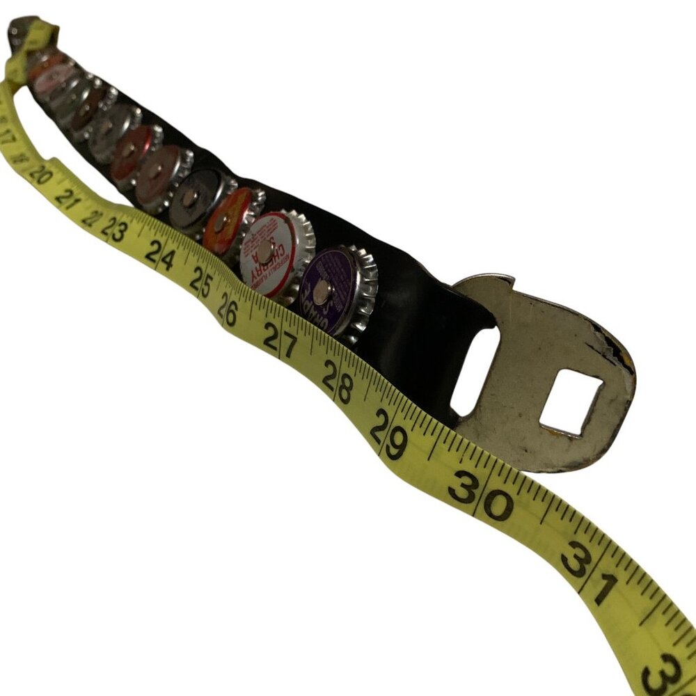 Vintage Hippie Belt Rubber Firestone Car Buckle w/Aged Bottle Caps Sz 31 Y2K 90s - Picture 11 of 13